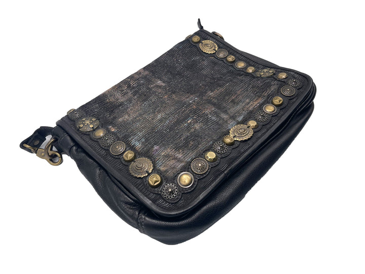 Handmade Classic Black Leather Purse with Gold Studs - ELLY