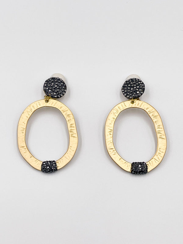 Handmade earrings, crafted with hematite stones and rhodium coated metal with yellow gold accents - ELLY