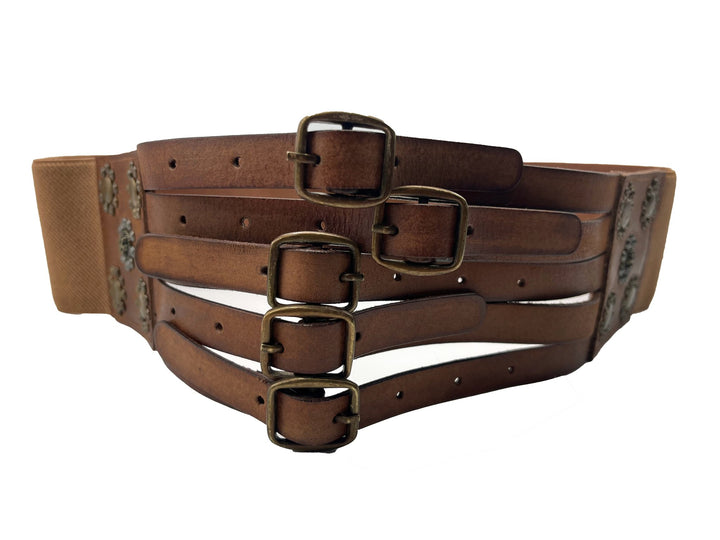 Handmade Leather Belt - Statement Silver Buckles on Buff Tan - ELLY