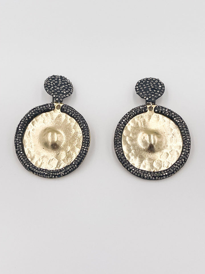 Handmade Rodhium Coated Brass Martele Earrings with Hematite Stones - ELLY