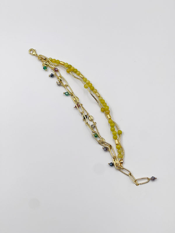 Jade stone bracelet with zircon ornament and 18 karat gold plated chain - ELLY