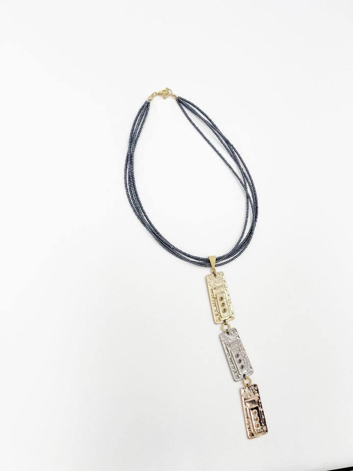 Leather necklace featuring zamak metal and rhodium plating in gold, rose gold, and silver. - ELLY