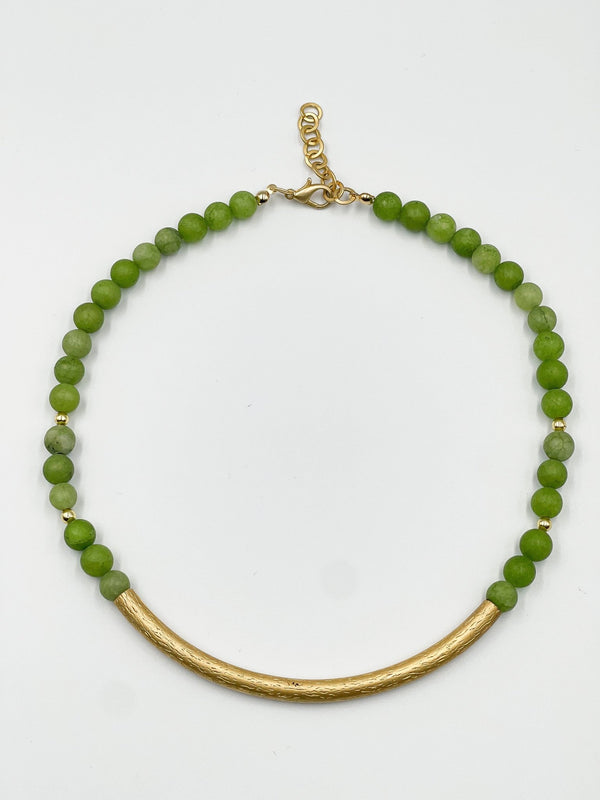 Light Green Volcano Stones with 18 Karat Gold Plated Brass Necklace - ELLY