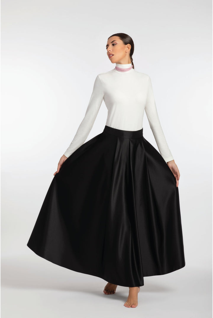 Midnight Black High Waist Puffy A-line Skirt - ELLY