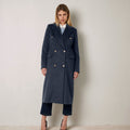 Navy Blue Double-Breasted Long Coat - ELLY