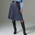 Navy Blue Pleated Double Waist Skirt - ELLY