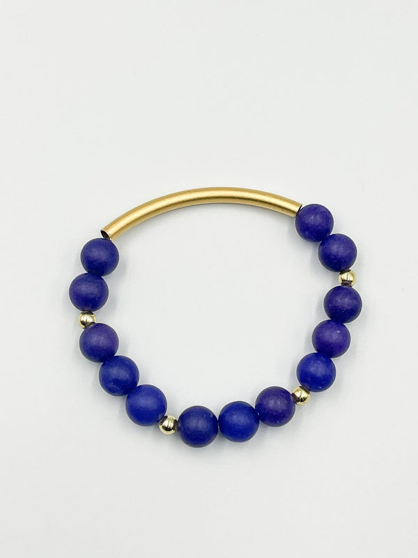 Navy Blue Volcano Stones with 18 Karat Gold Plated Brass Bracelet - ELLY