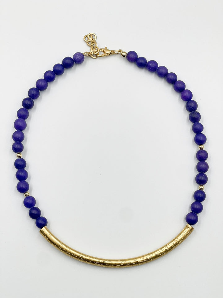 Navy Blue Volcano Stones with 18 Karat Gold Plated Brass Necklace - ELLY