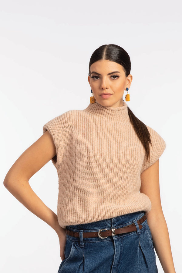 Nude Sleeveless Knit Sweater - ELLY