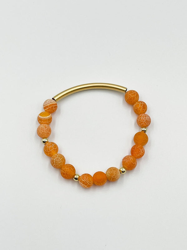 Orange Volcano Stones with 18 Karat Gold Plated Brass Bracelet - ELLY