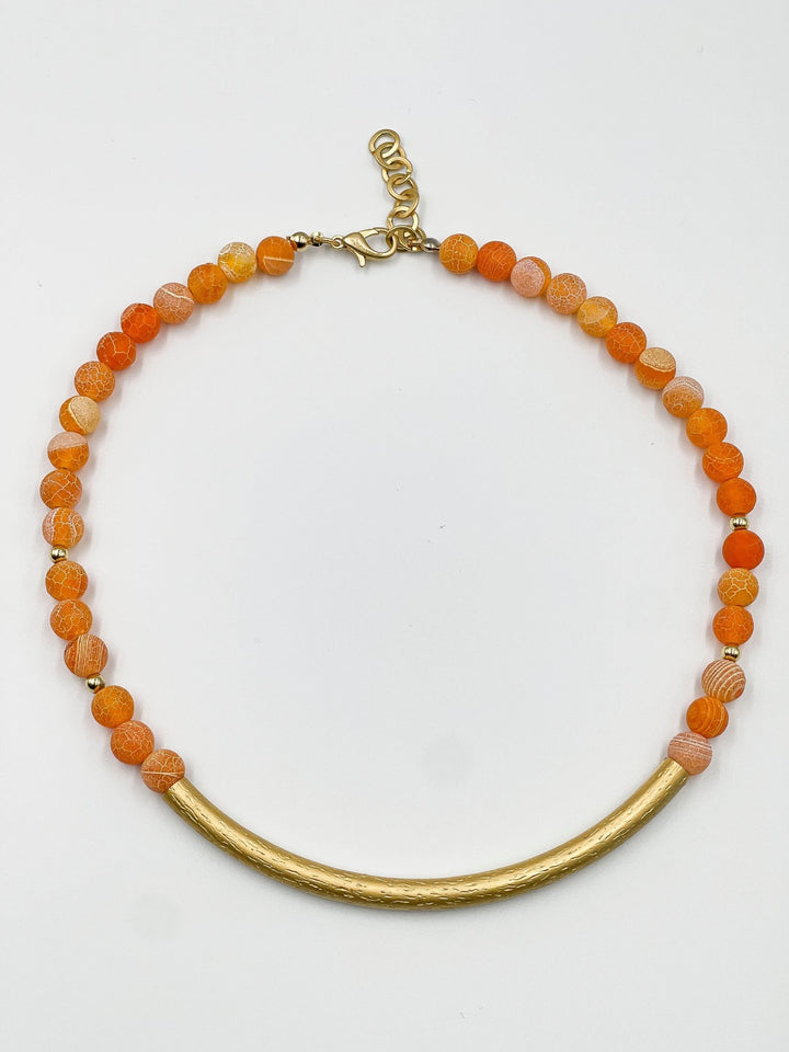 Orange Volcano Stones with 18 Karat Gold Plated Brass Necklace - ELLY