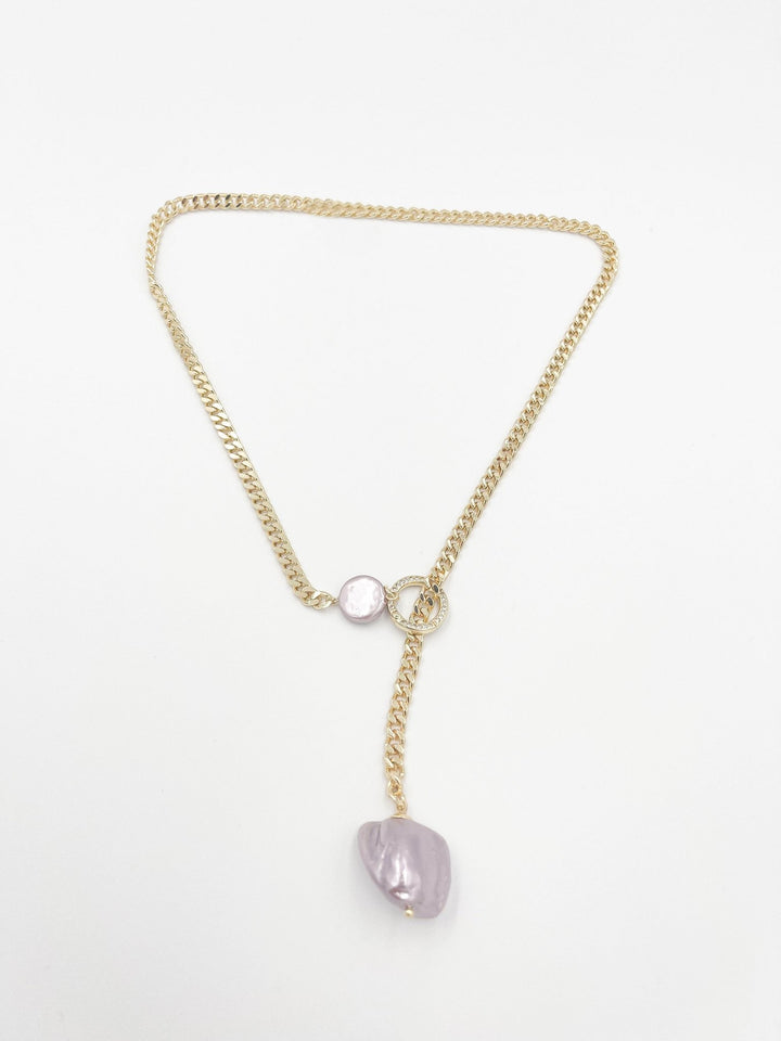 Pearl baroque stone necklace featuring an 18 karat gold plated chain - ELLY