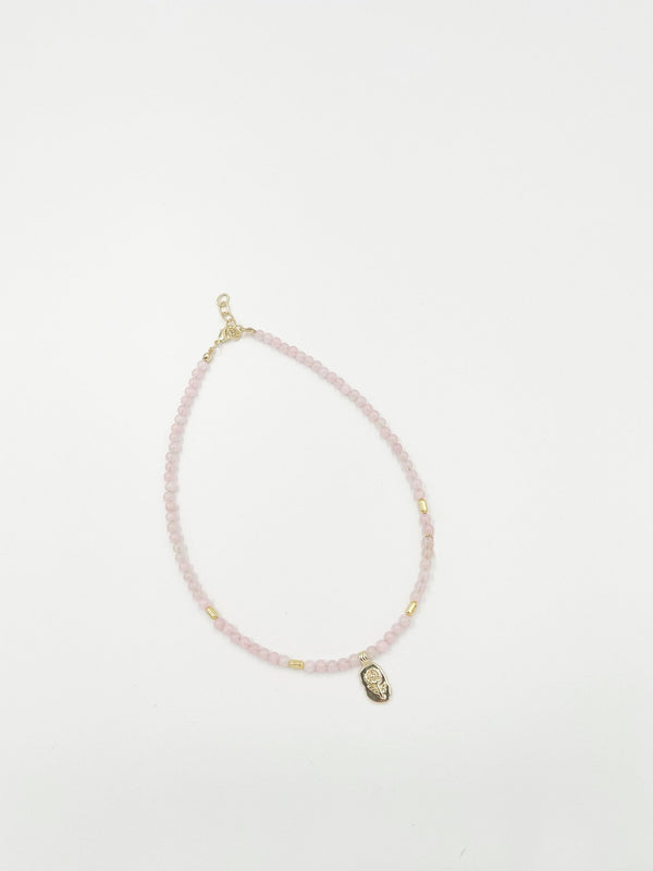 Pink Beaded Necklace with 18-Karat Gold-Plated Brass Ornaments - ELLY