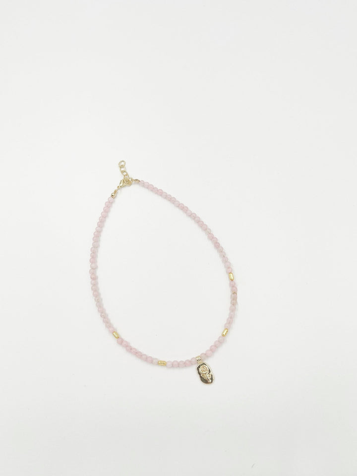 Pink Beaded Necklace with 18-Karat Gold-Plated Brass Ornaments - ELLY
