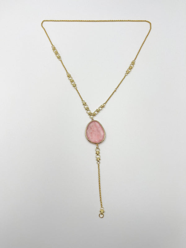 Pink Zircon Stone Adorned 18-Karat Gold-Plated Chain Necklace - ELLY