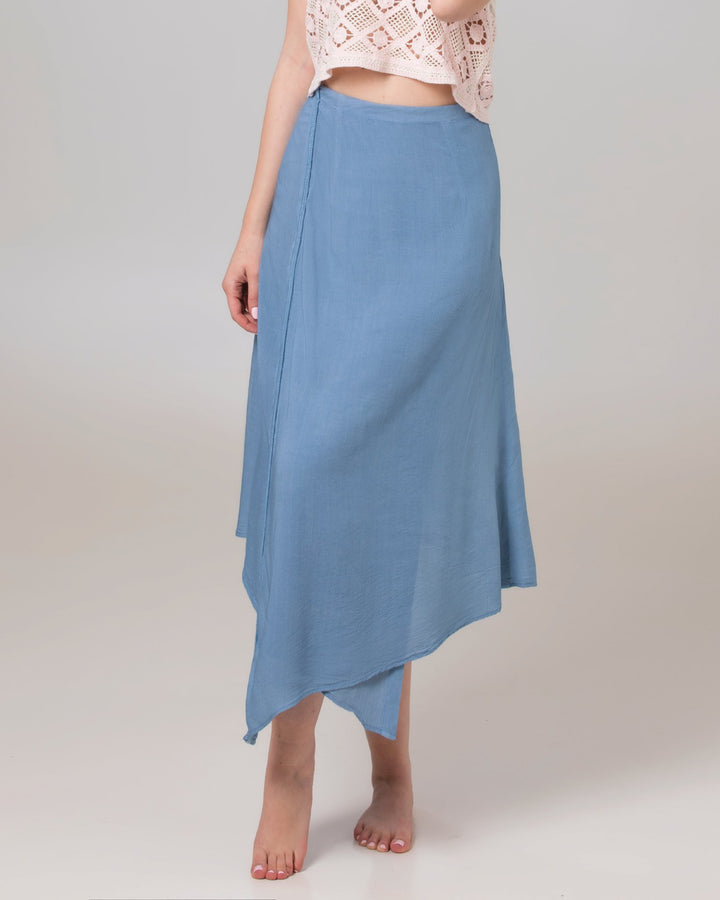 Powder Blue Asymmetric Wrap Skirt - ELLY
