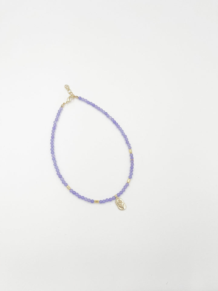 Purple Beaded Necklace with 18-Karat Gold-Plated Brass Ornaments - ELLY