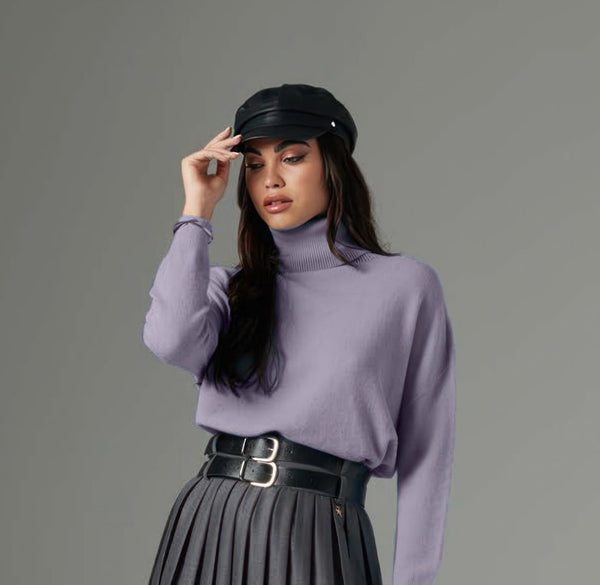 Purple High Neck Sweater - ELLY