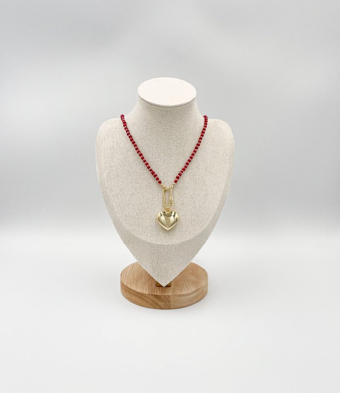 Red Crystal Ornaments 18K Gold Plated ELLY Necklace with Heart Pendant - ELLY