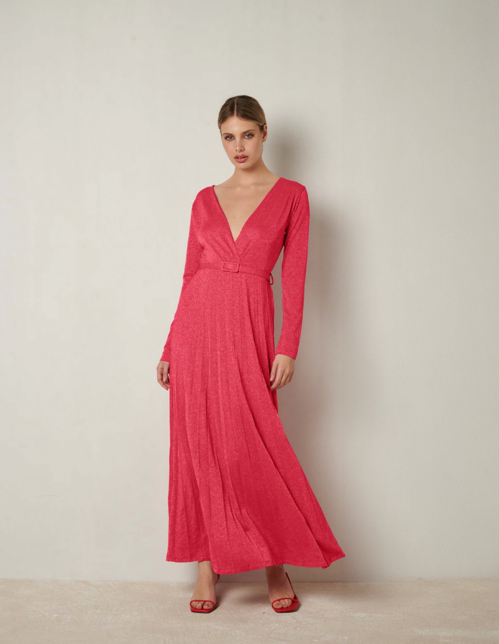 Red Sparkling Wrap Dress - ELLY