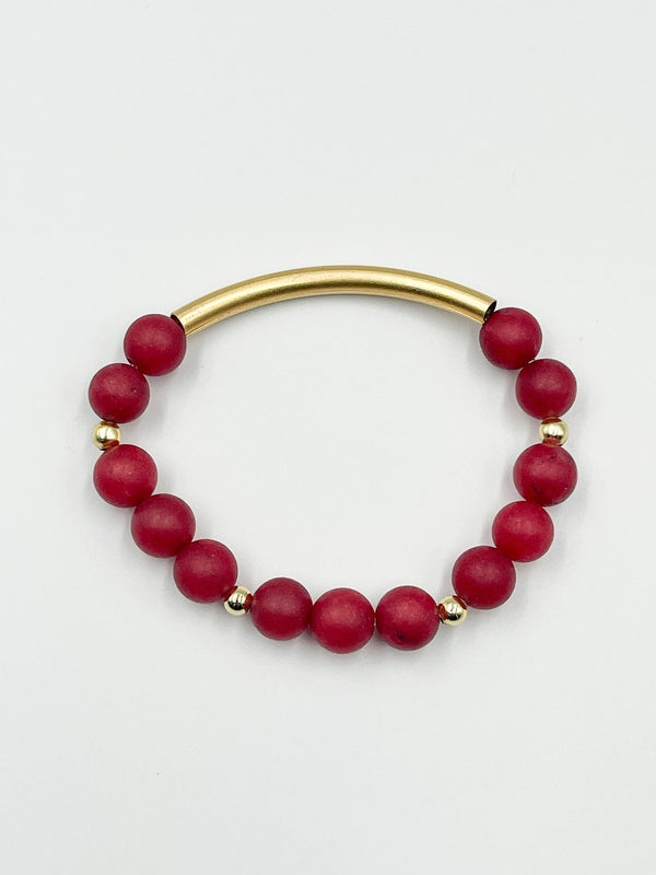 Red Volcano Stones with 18 Karat Gold Plated Brass Bracelet - ELLY