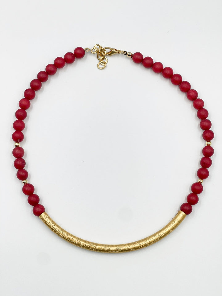 Red Volcano Stones with 18 Karat Gold Plated Brass Necklace - ELLY