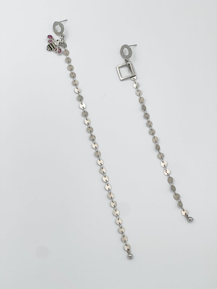 Silver rhodium coated metal earrings with zircon motif - ELLY