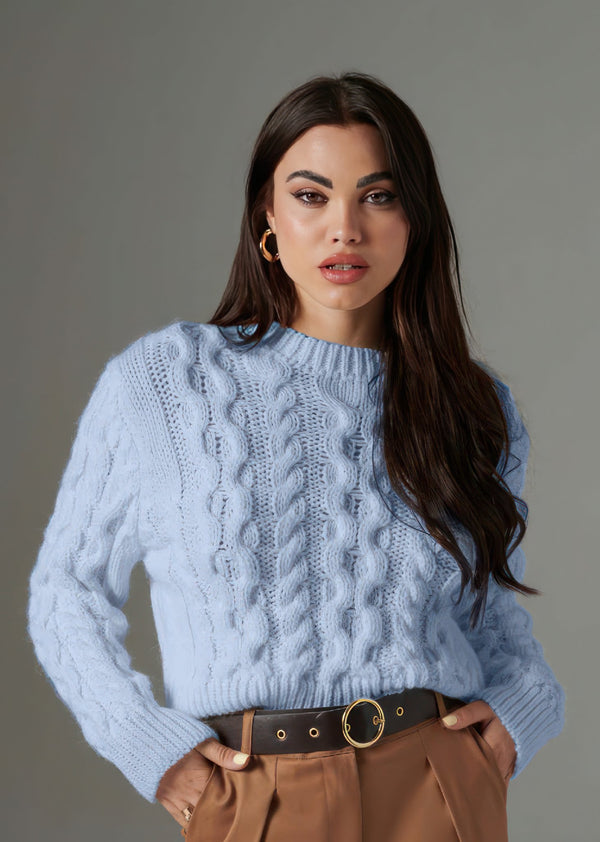 Sky Blue Short Knit Sweater - ELLY