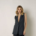Soot Black Sleeveless Blazer - ELLY