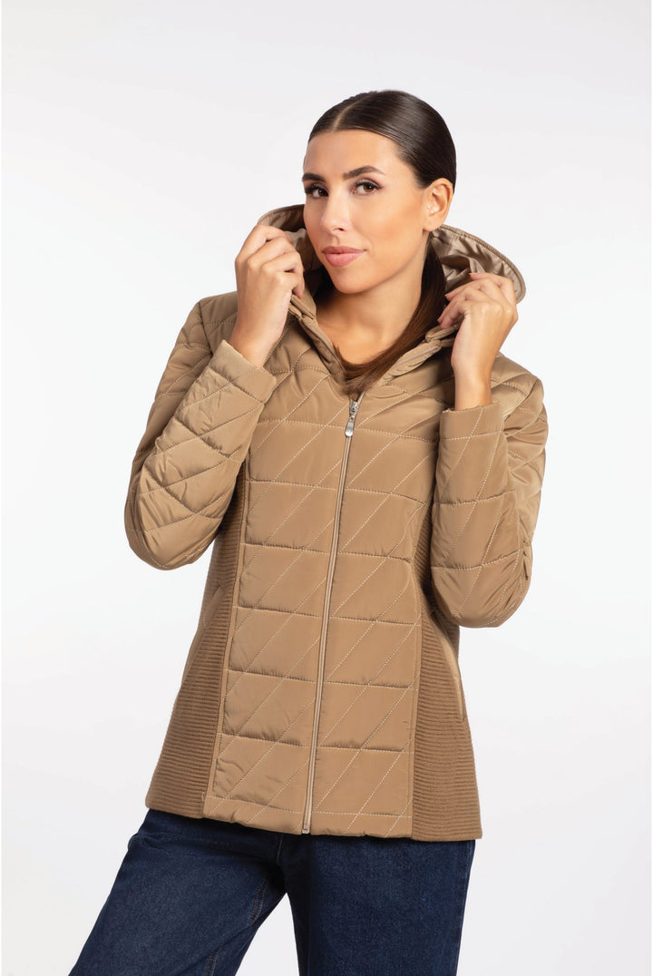 Timeless Beige Capitone Hooded Jacket - ELLY