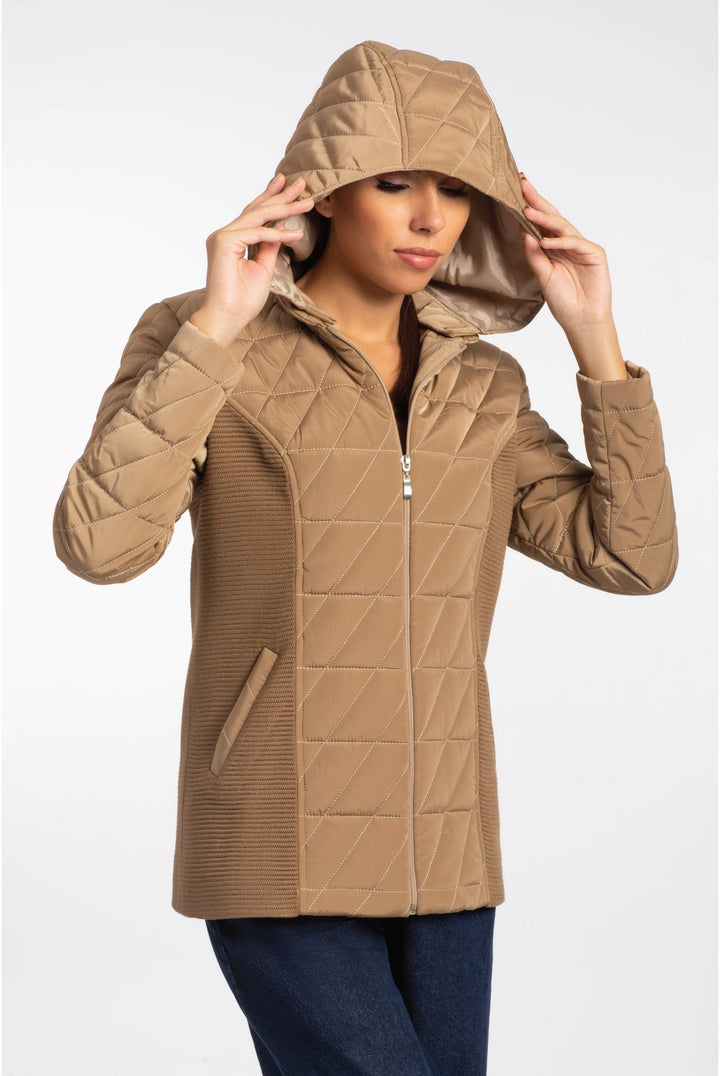 Timeless Beige Capitone Hooded Jacket - ELLY