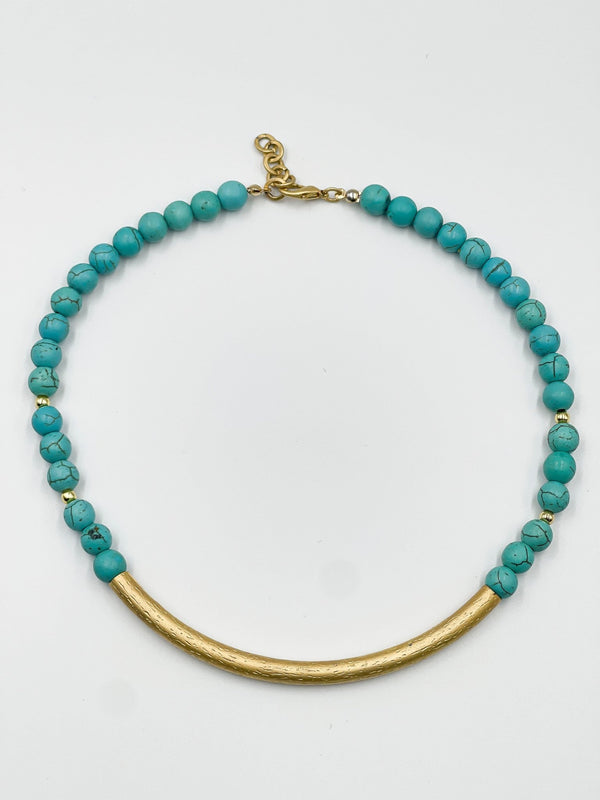 Turquoise Stones with 18 Karat Gold Plated Brass Necklace - ELLY