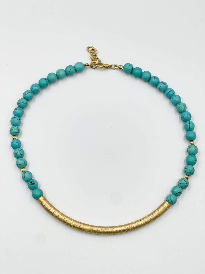 Turquoise Stones with 18 Karat Gold Plated Brass Necklace - ELLY