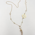 Zircon Half Moon Necklace with Pearl Ornaments - ELLY